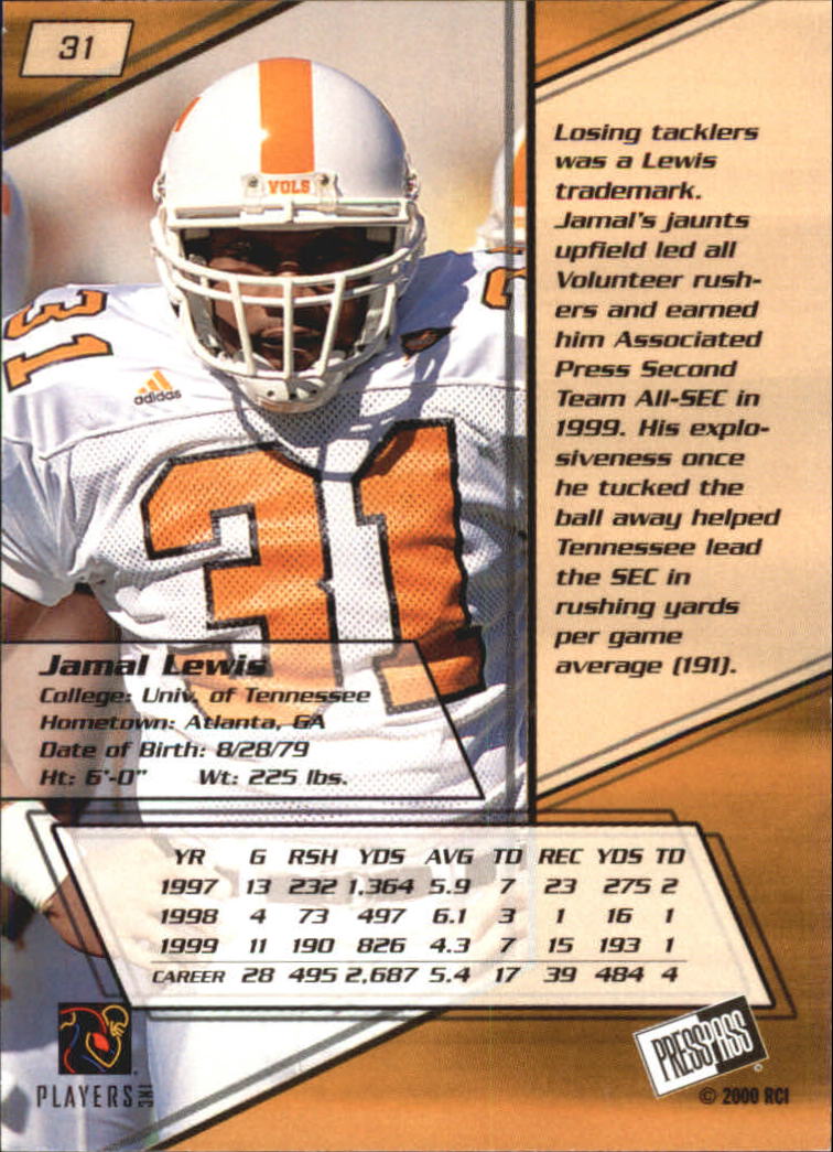 2000 Press Pass #31 Jamal Lewis back image