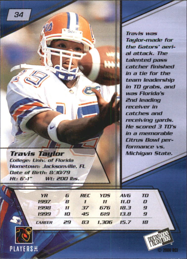 2000 Press Pass #34 Travis Taylor back image