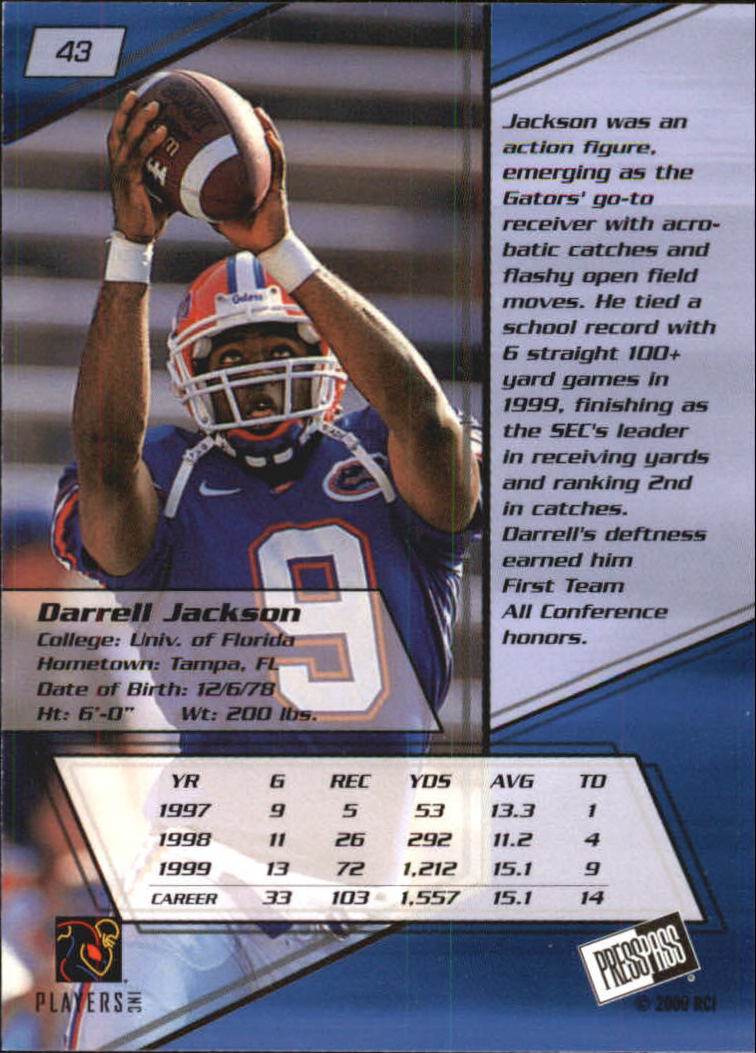 2000 Press Pass #43 Darrell Jackson back image