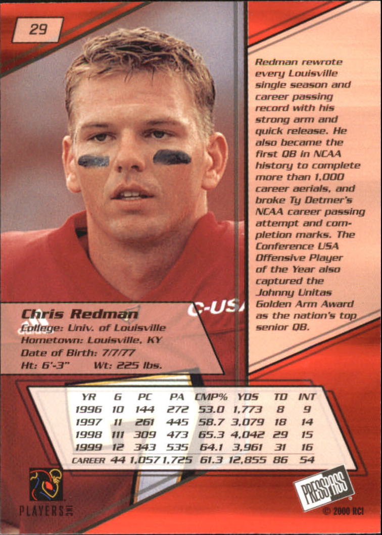 2000 Press Pass Gold Zone #29 Chris Redman back image