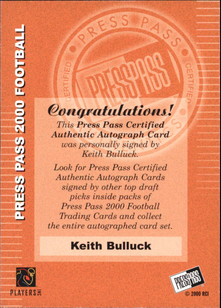 2000 Press Pass Autographs #5 Keith Bulluck back image