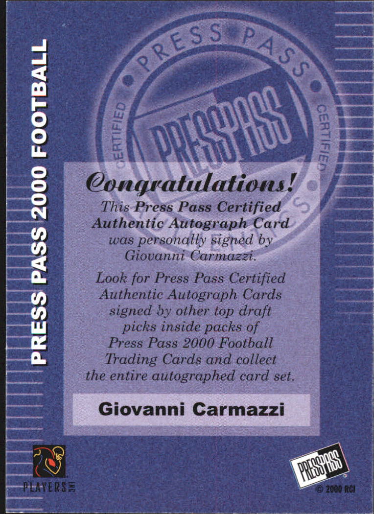 2000 Press Pass Autographs #7 Giovanni Carmazzi back image