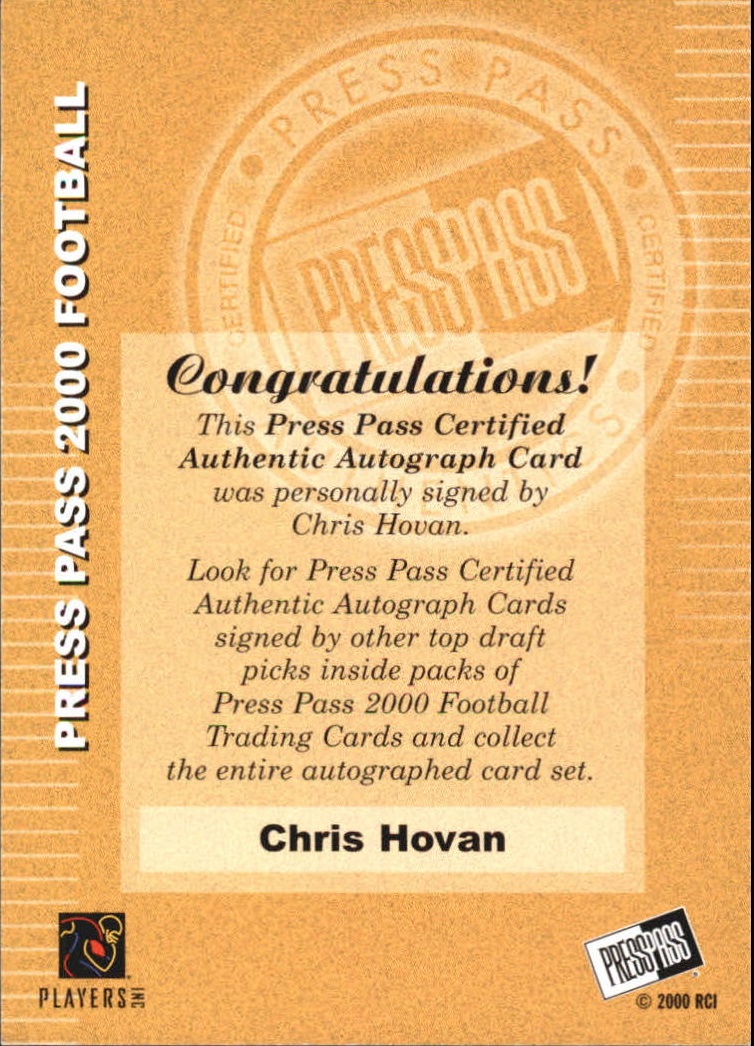 2000 Press Pass Autographs #22 Chris Hovan back image