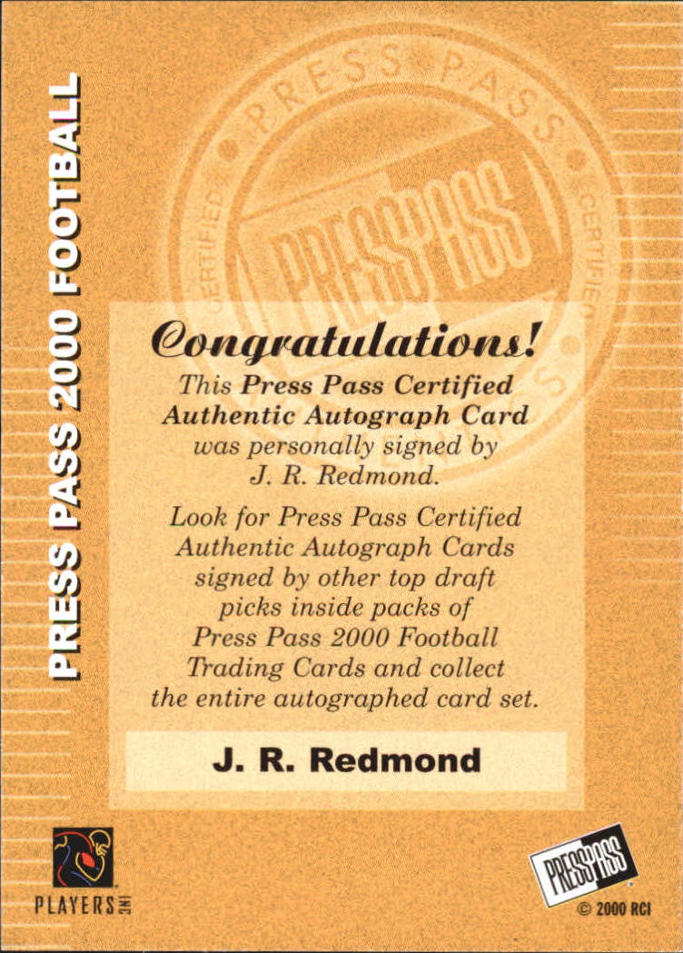 2000 Press Pass Autographs #41 J.R. Redmond back image