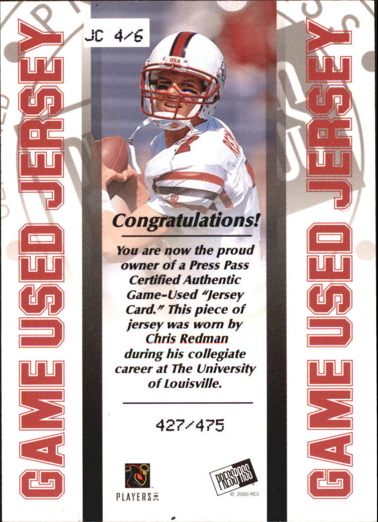 2000 Press Pass Game Jerseys #JC4 Chris Redman back image