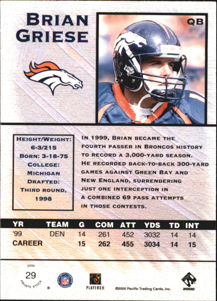 2000 Private Stock #29 Brian Griese back image