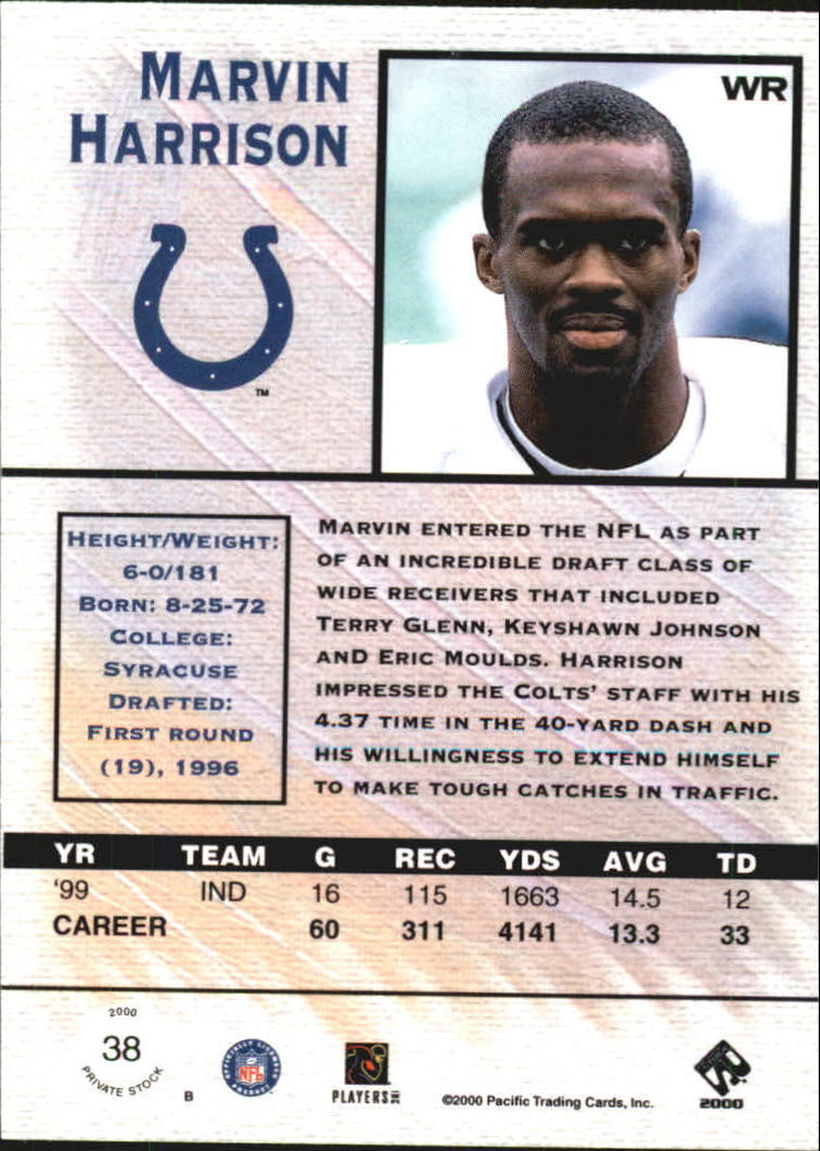 2000 Private Stock #38 Marvin Harrison back image