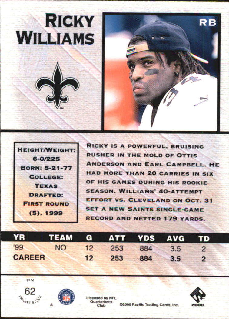 2000 Private Stock #62 Ricky Williams back image