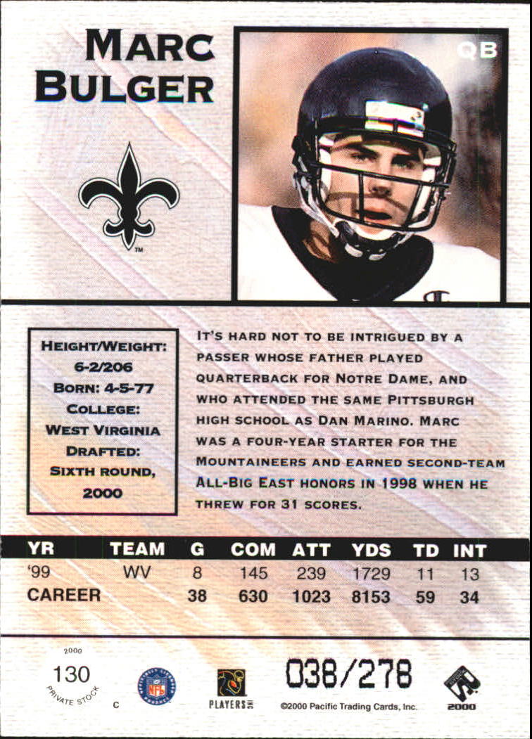 2000 Private Stock #130 Marc Bulger RC back image
