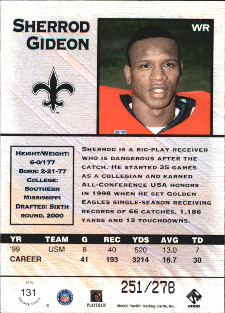 2000 Private Stock #131 Sherrod Gideon RC back image