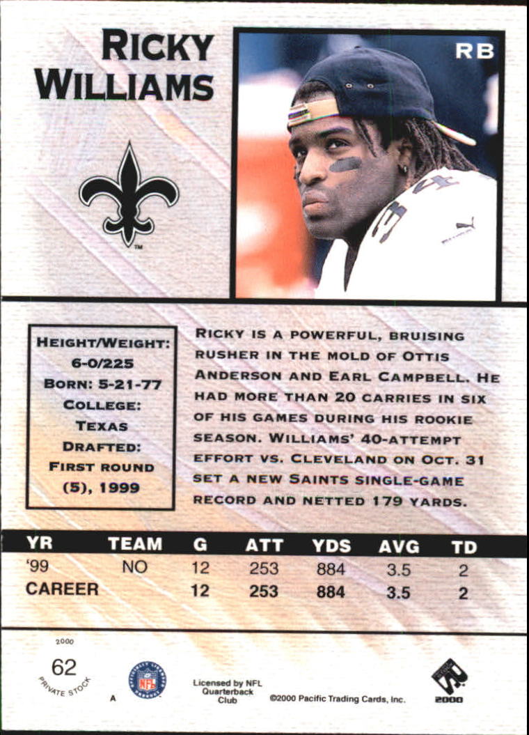 2000 Private Stock Retail #62 Ricky Williams back image