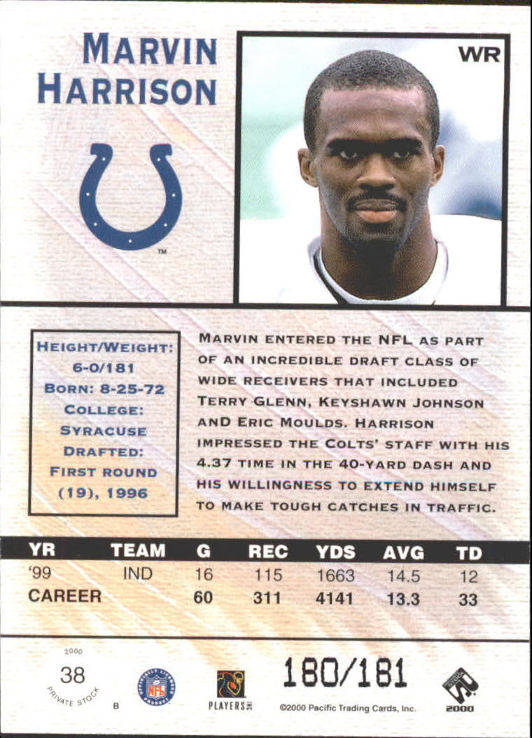 2000 Private Stock Gold #38 Marvin Harrison back image