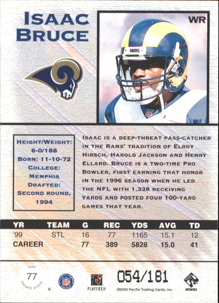 2000 Private Stock Gold #77 Isaac Bruce back image