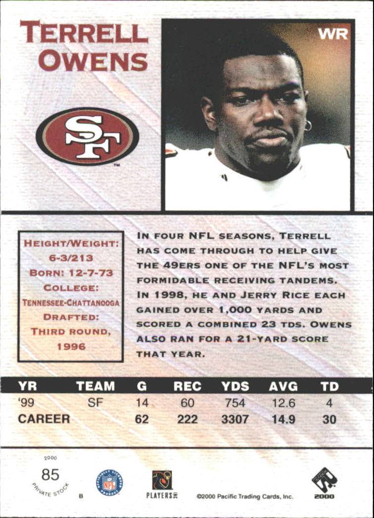 2000 Private Stock Premiere Date #85 Terrell Owens back image