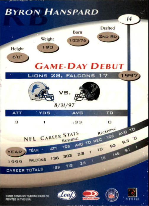 2000 Quantum Leaf #14 Byron Hanspard back image