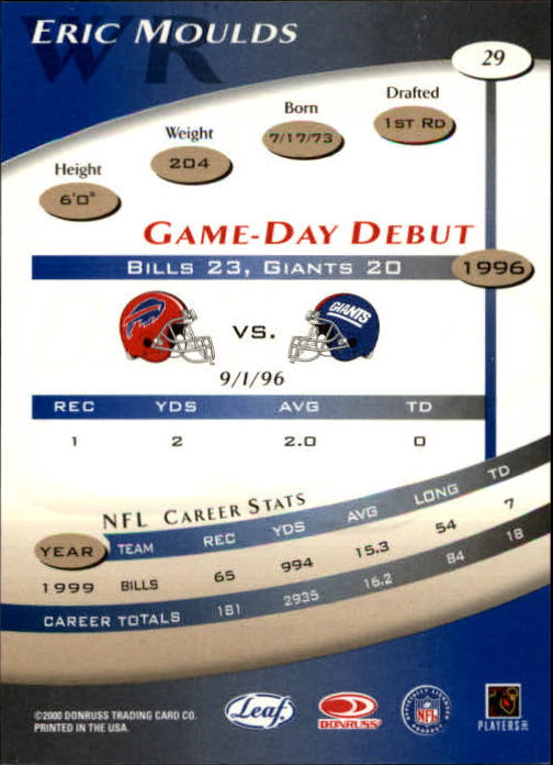 2000 Quantum Leaf #29 Eric Moulds back image