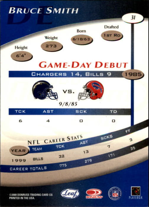 2000 Quantum Leaf #31 Bruce Smith back image