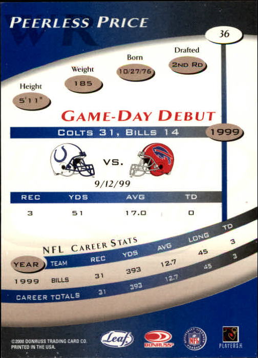 2000 Quantum Leaf #36 Peerless Price back image