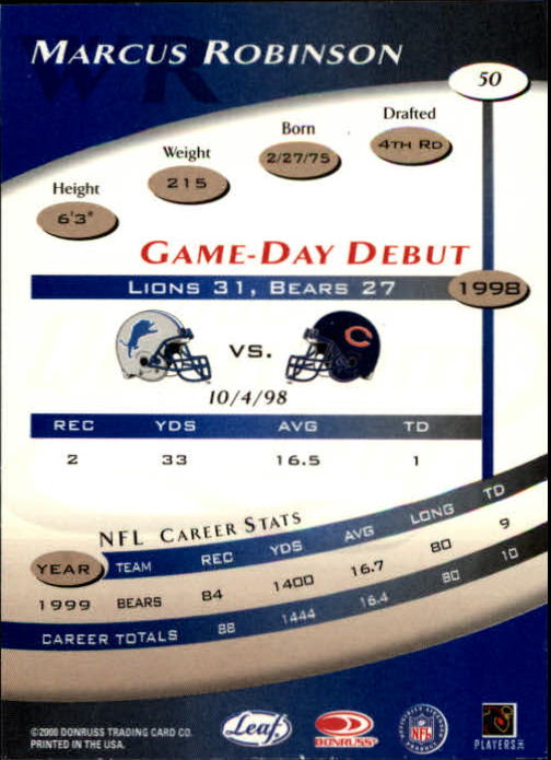 2000 Quantum Leaf #50 Marcus Robinson back image