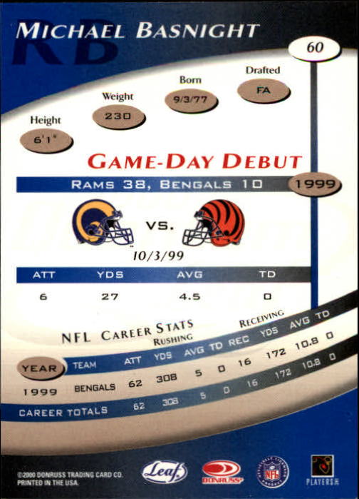 2000 Quantum Leaf #60 Michael Basnight back image