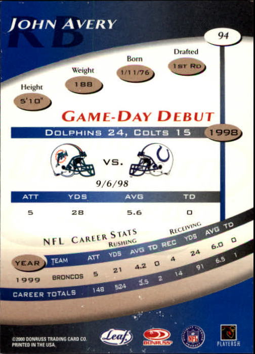 2000 Quantum Leaf #94 John Avery back image