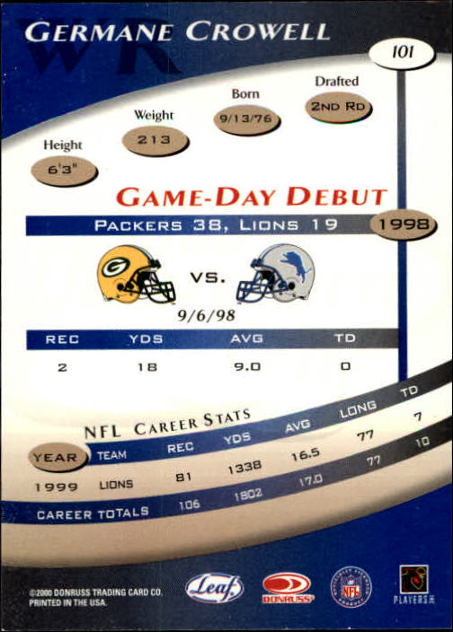 2000 Quantum Leaf #101 Germane Crowell back image