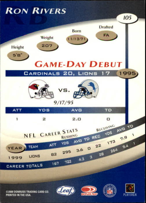 2000 Quantum Leaf #105 Ron Rivers back image