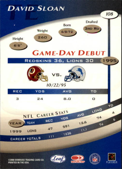 2000 Quantum Leaf #108 David Sloan back image