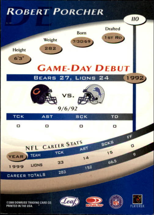 2000 Quantum Leaf #110 Robert Porcher back image