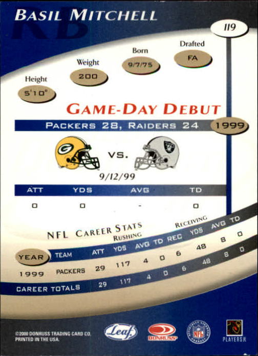 2000 Quantum Leaf #119 Basil Mitchell back image