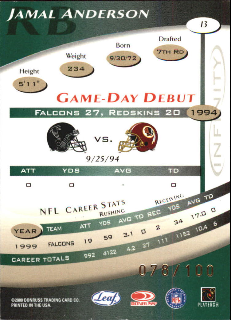 2000 Quantum Leaf Infinity Green #13 Jamal Anderson