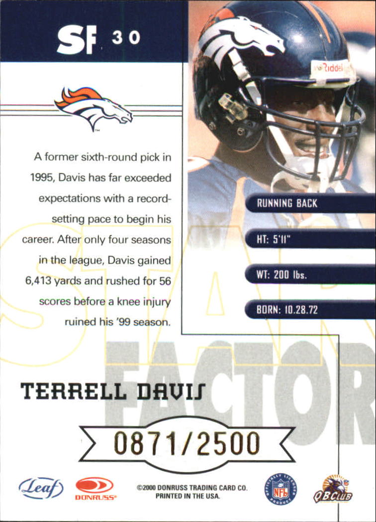 2000 Quantum Leaf Star Factor #SF30 Terrell Davis back image