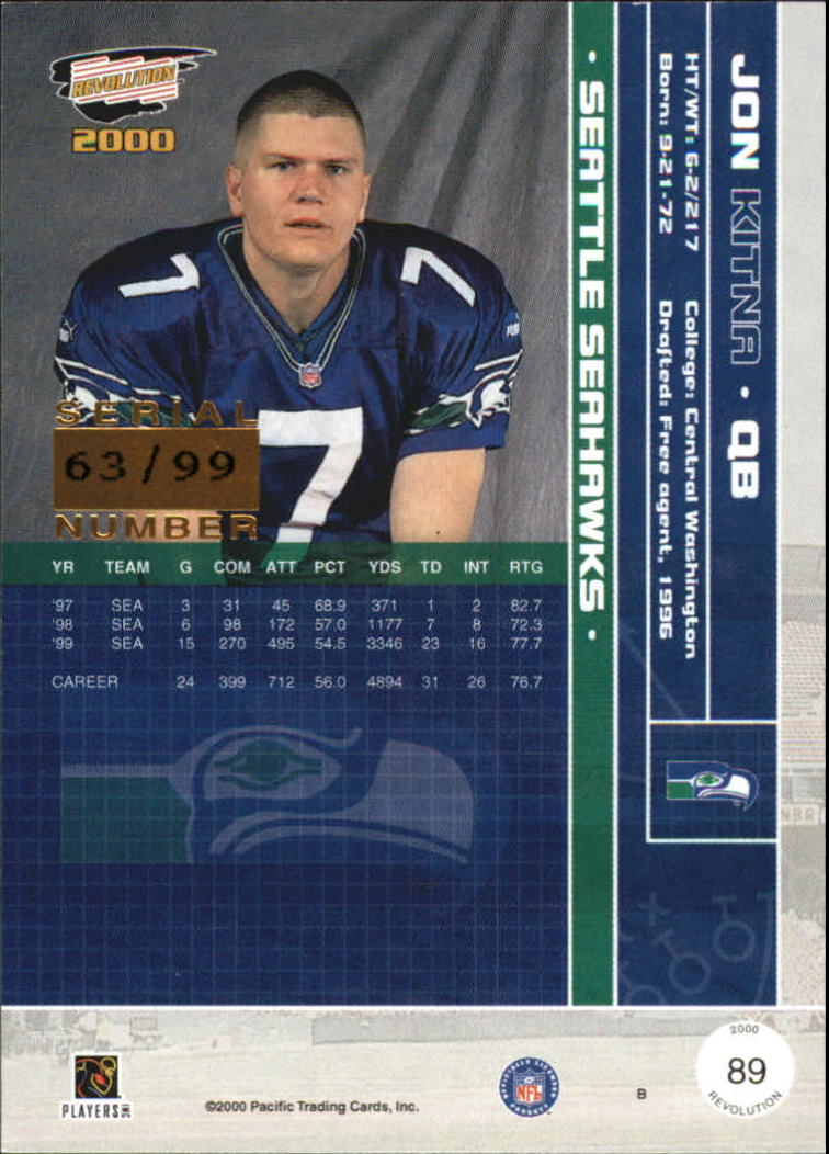 2000 Revolution Red Seattle Seahawks Football Card 89 Jon Kitna 99 Ebay