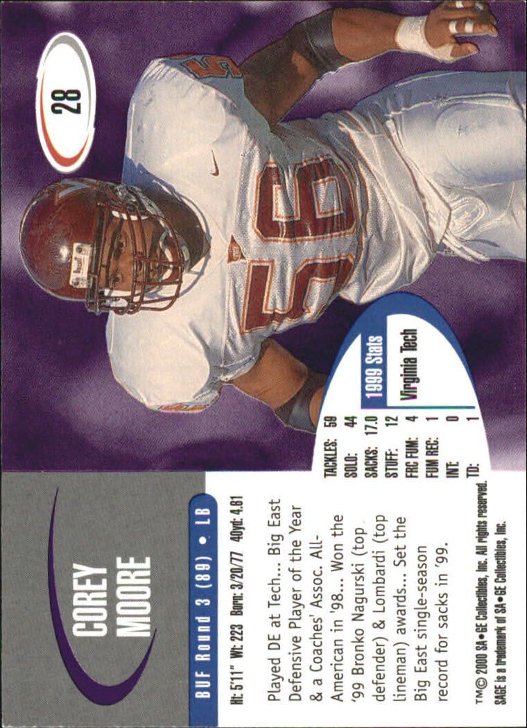 2000 SAGE #28 Corey Moore back image