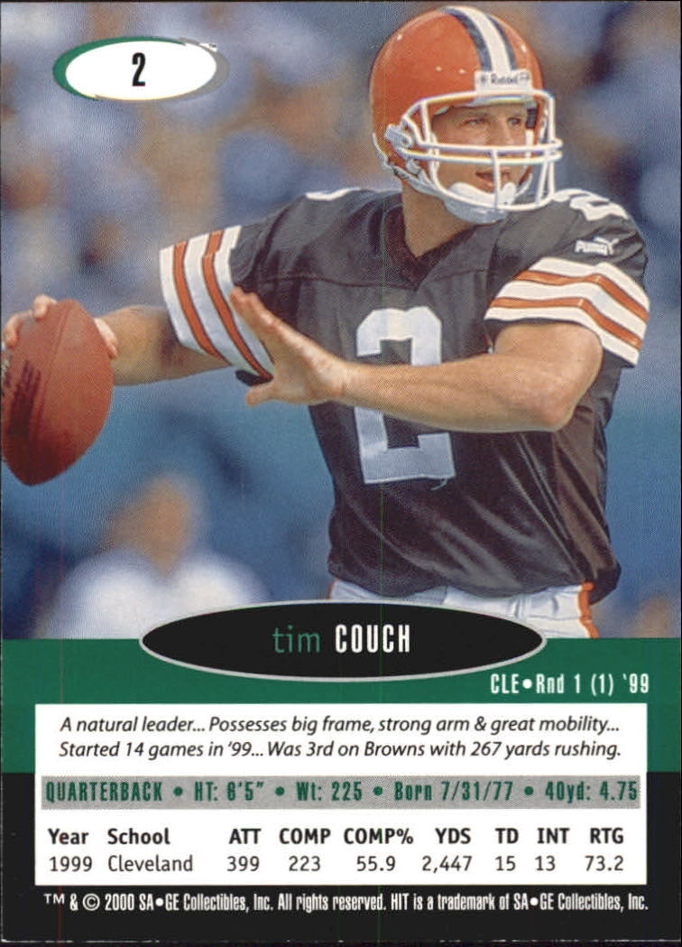 2000 SAGE HIT #2 Tim Couch back image