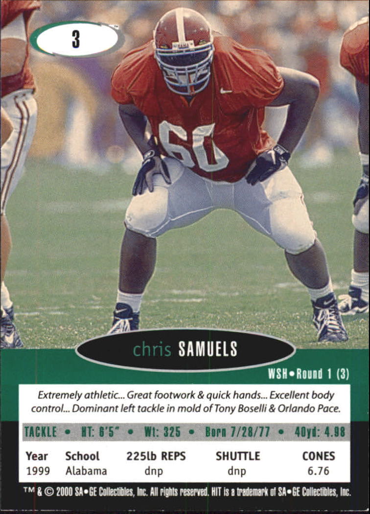 2000 SAGE HIT #3 Chris Samuels back image
