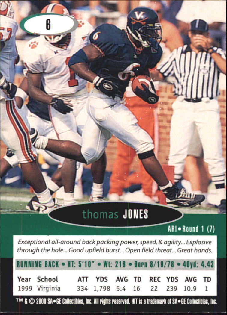 2000 SAGE HIT #6 Thomas Jones back image