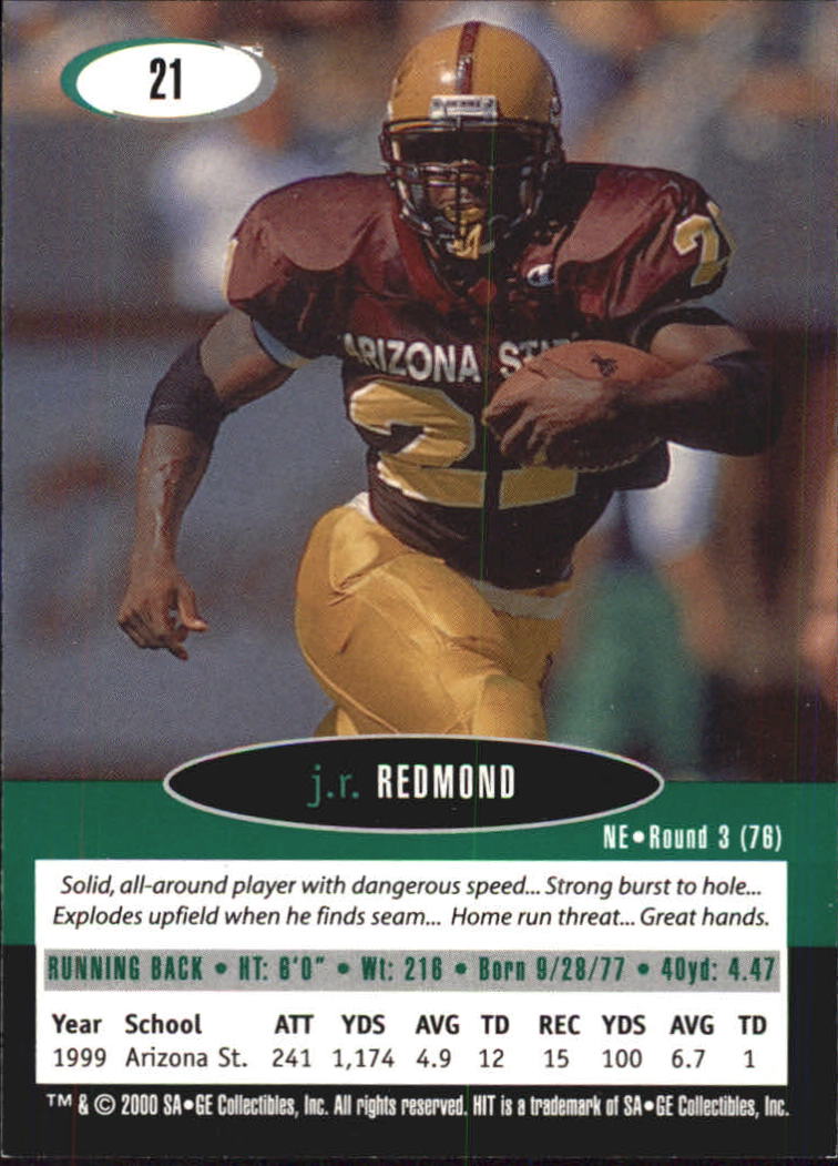 2000 SAGE HIT #21 J.R. Redmond back image