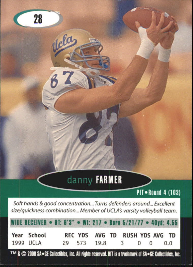 2000 SAGE HIT #28 Danny Farmer back image