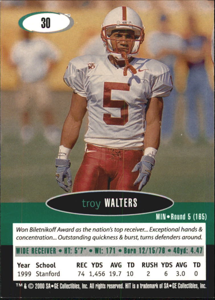 2000 SAGE HIT #30 Troy Walters back image