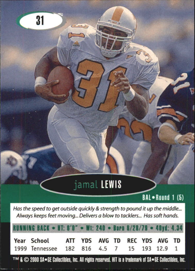 2000 SAGE HIT #31 Jamal Lewis back image