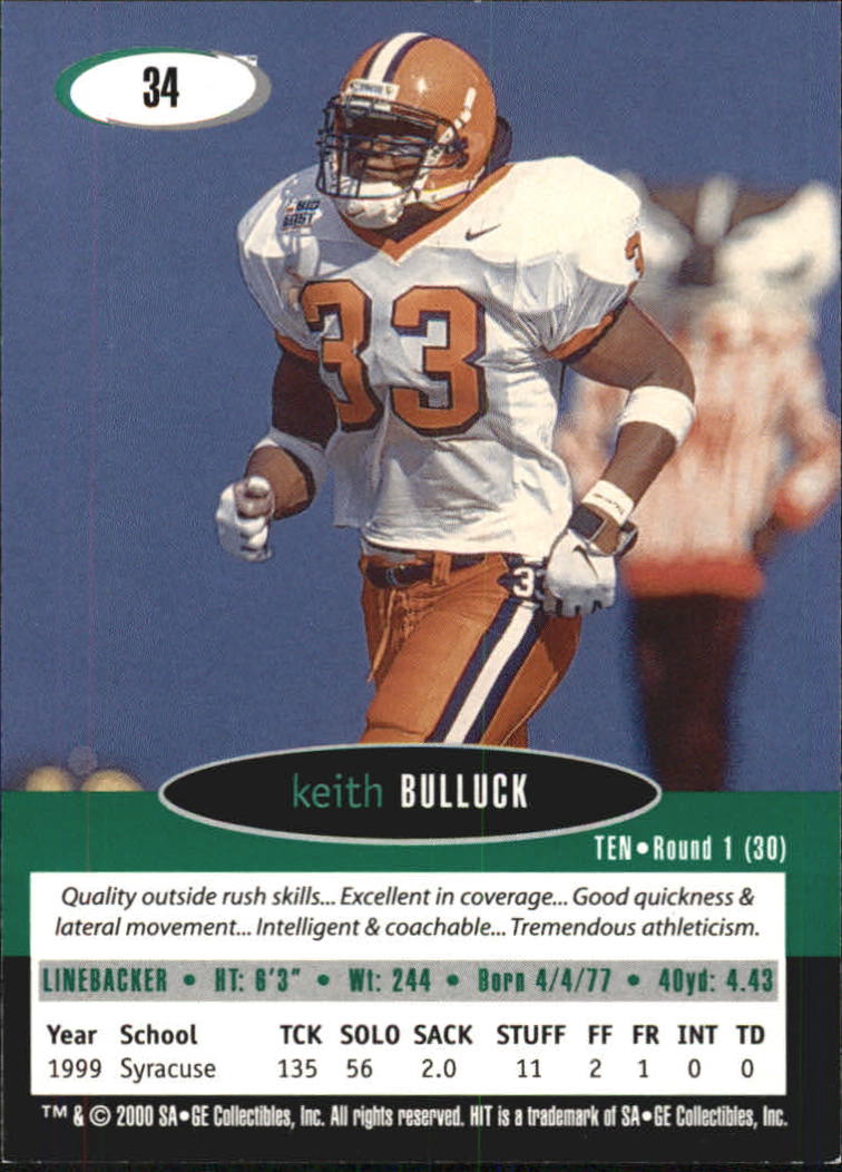 2000 SAGE HIT #34 Keith Bulluck back image
