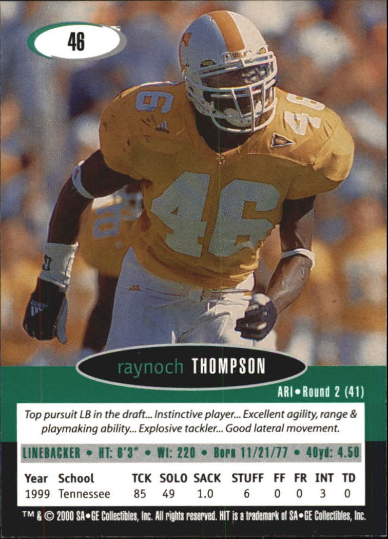2000 SAGE HIT #46 Raynoch Thompson back image