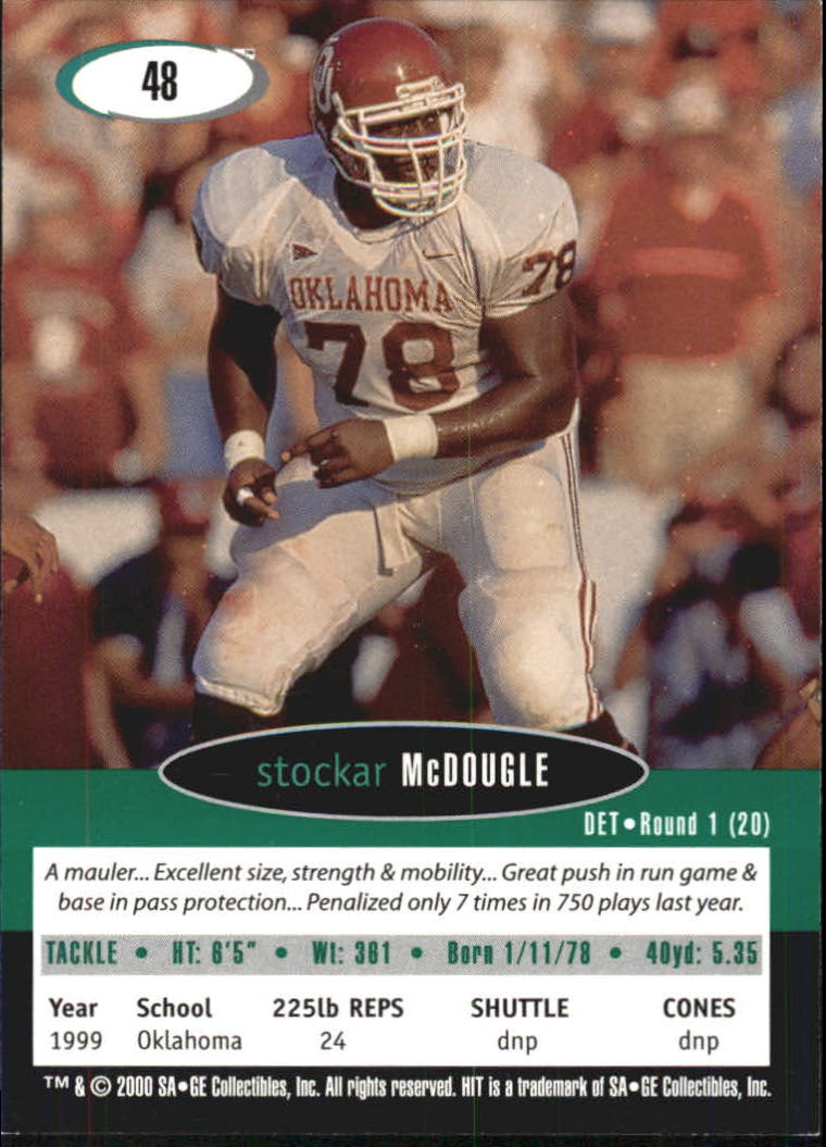 2000 SAGE HIT #48 Stockar McDougle back image