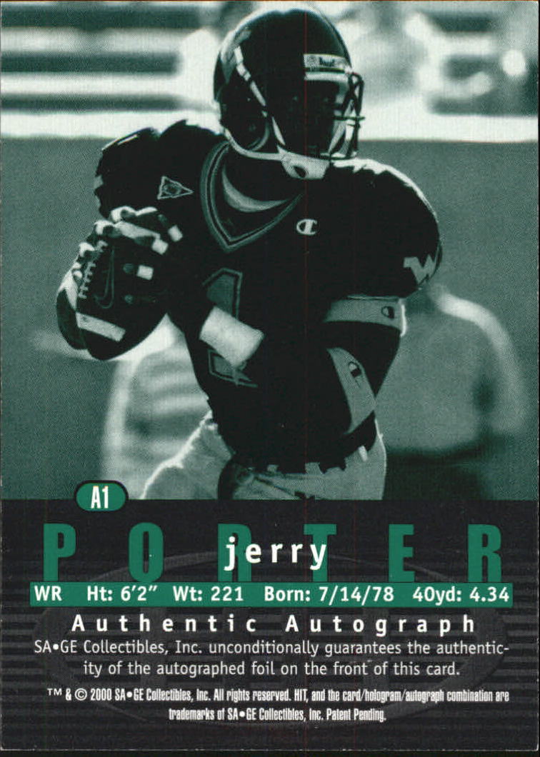 2000 SAGE HIT Autographs Emerald #1 Jerry Porter back image