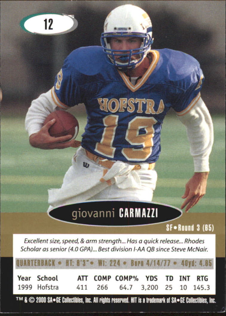 2000 SAGE HIT NRG #12 Giovanni Carmazzi back image