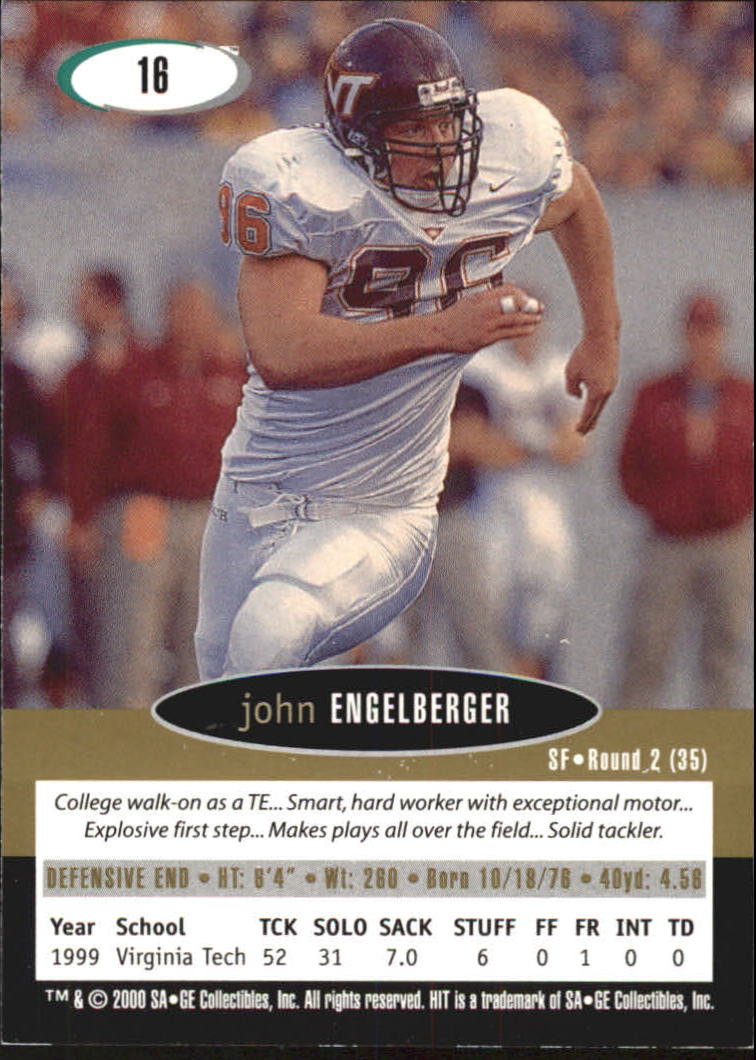 2000 SAGE HIT NRG #16 John Engelberger back image
