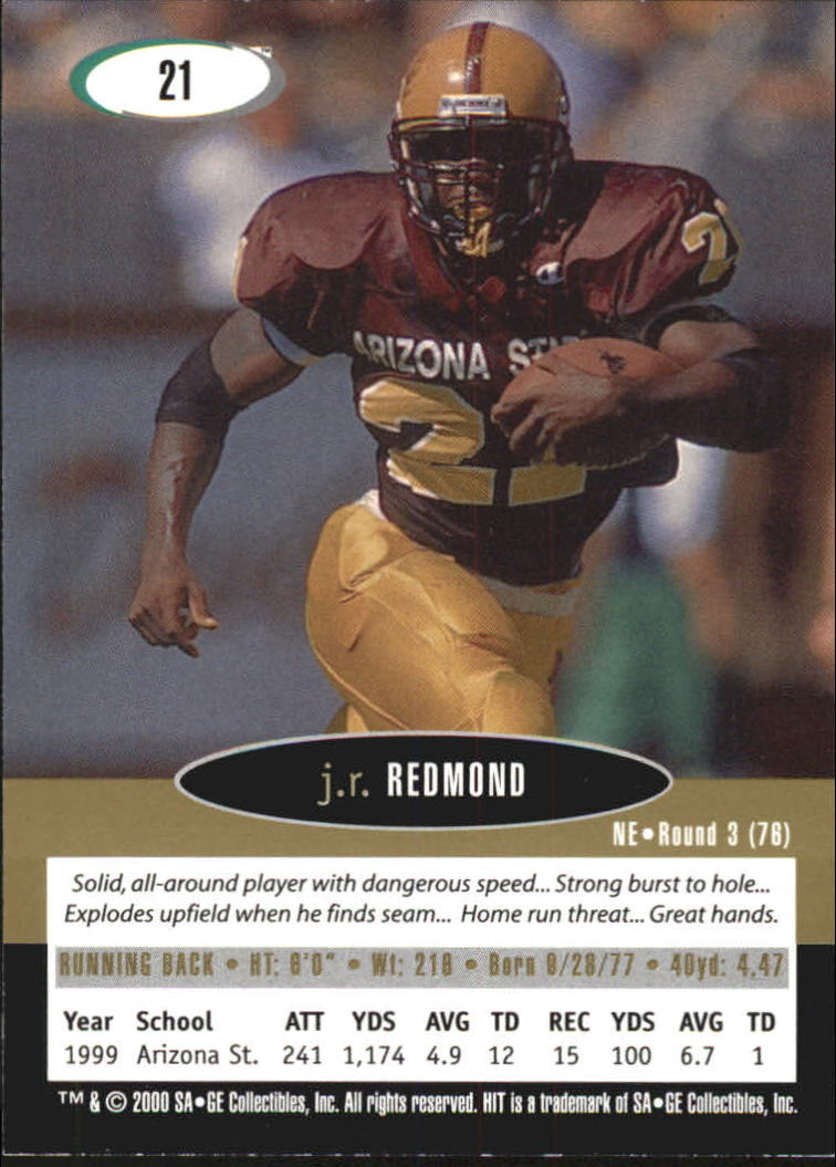 2000 SAGE HIT NRG #21 J.R. Redmond back image