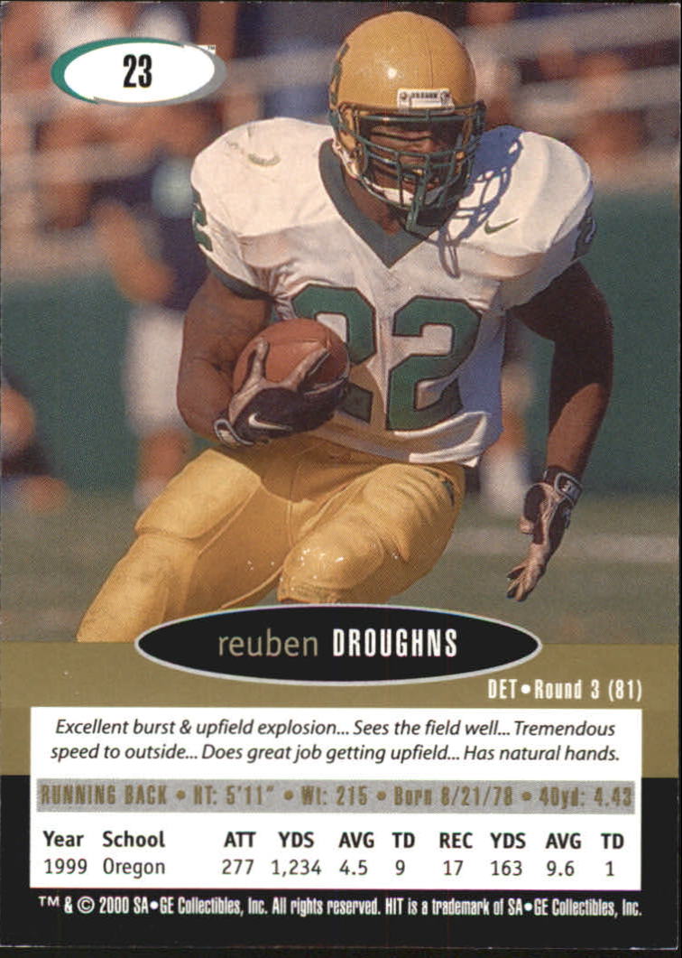 2000 SAGE HIT NRG #23 Reuben Droughns back image
