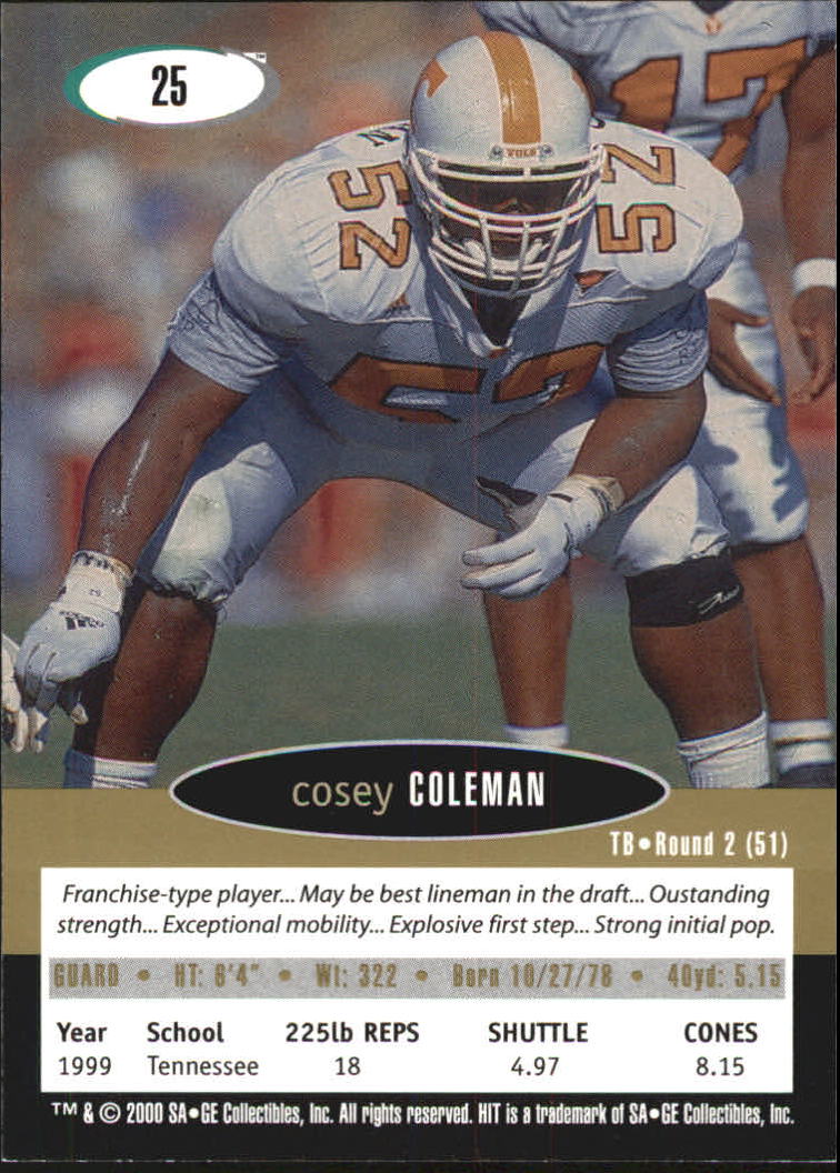 2000 SAGE HIT NRG #25 Cosey Coleman back image